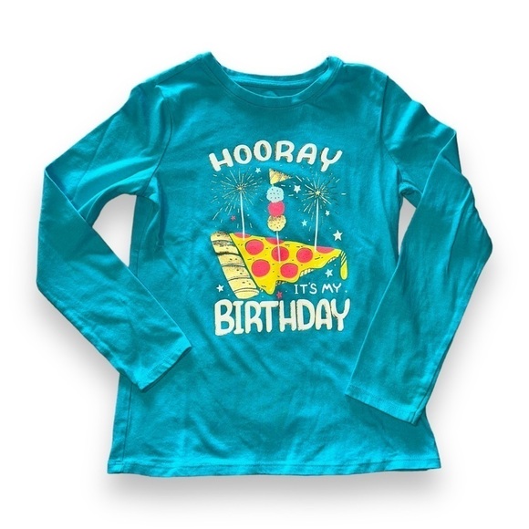 Cat & Jack Girls Birthday Long Sleeve Tee Blue Size Medium - Picture 1 of 5